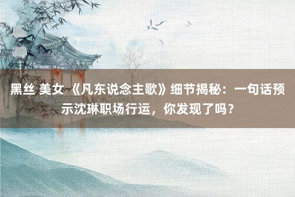 黑丝 美女 《凡东说念主歌》细节揭秘：一句话预示沈琳职场行运，你发现了吗？