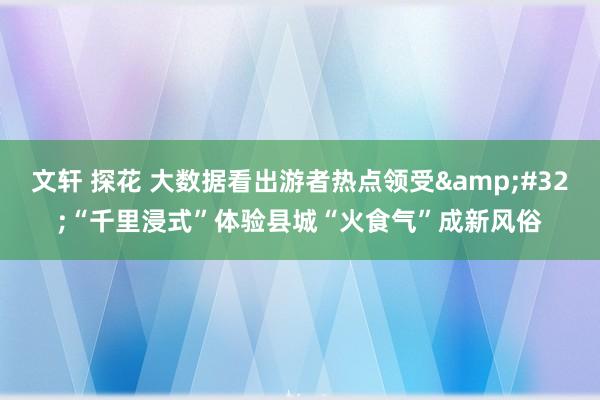 文轩 探花 大数据看出游者热点领受&#32;“千里浸式”体验县城“火食气”成新风俗