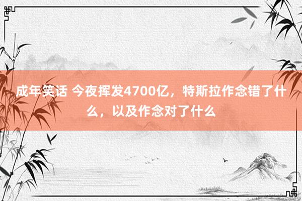 成年笑话 今夜挥发4700亿，特斯拉作念错了什么，以及作念对了什么