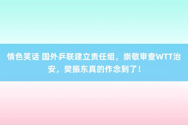 情色笑话 国外乒联建立责任组，崇敬审查WTT治安，樊振东真的作念到了！