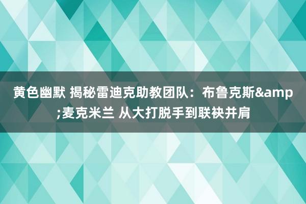 黄色幽默 揭秘雷迪克助教团队：布鲁克斯&麦克米兰 从大打脱手到联袂并肩